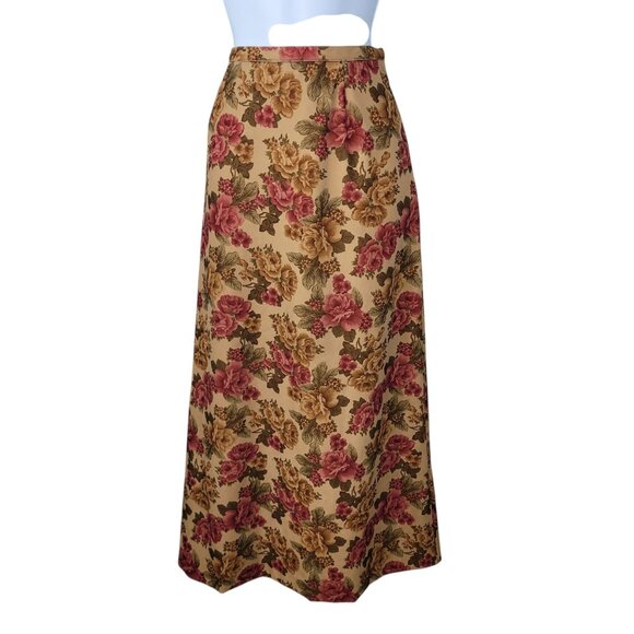Vintage Skirt Long Sz 10 29" Ultrasuede Romantic Floral Tan Red Cottagecore Alt - Picture 2 of 6